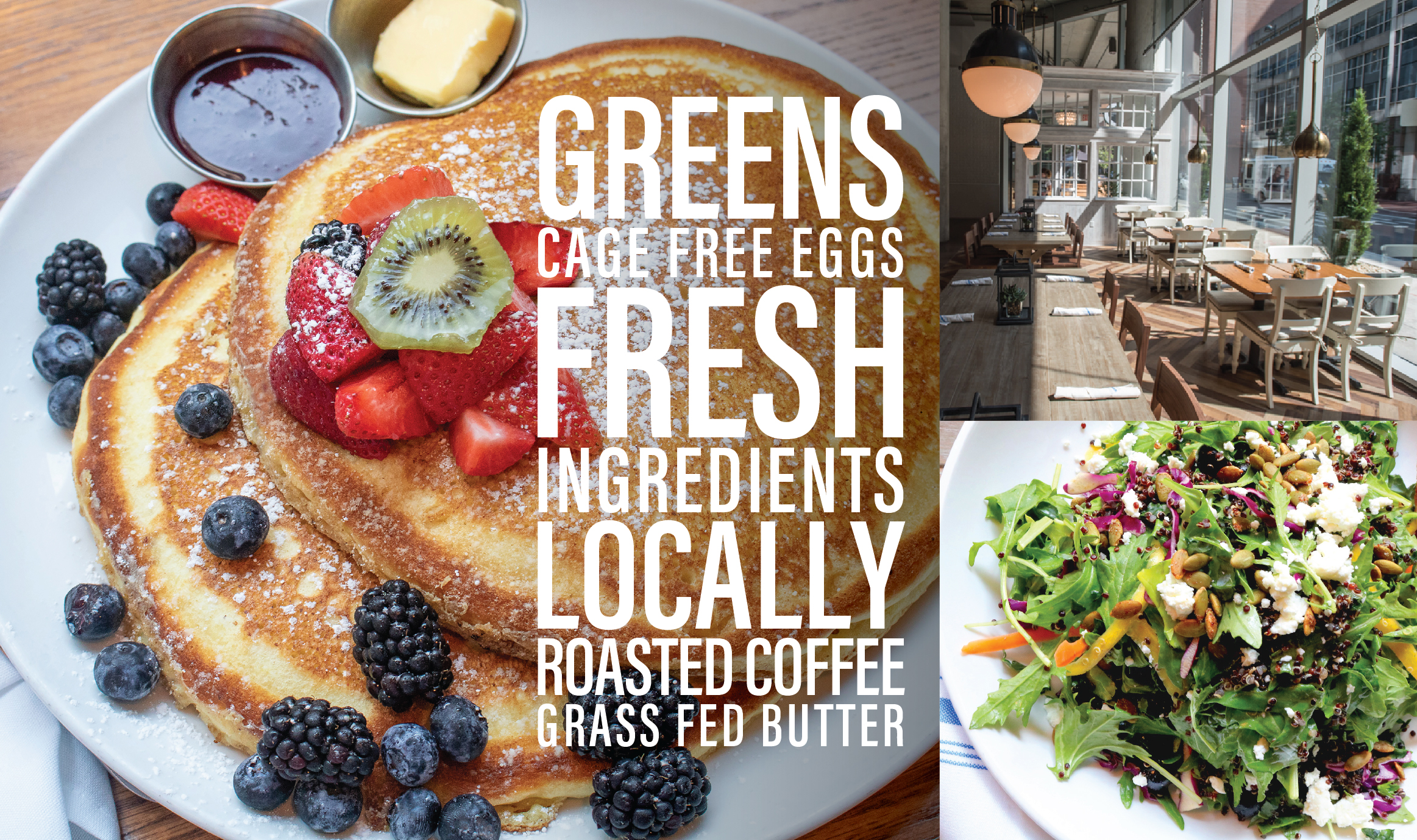 Locally roasted coffee. Organic, fresh ingredients. Cold pressed juice. Grass fed butter.